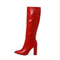 Knee High Boots Women's Boot Pointed Toe Wedding Dress Shoes with Chunky Block Heels Chunky High Heel Booties Pump for Women,Red,39 EU/8 US