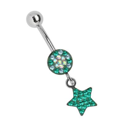 Bauchnabelpiercing ADELIA´S "Piercing Piercing Bauchnabelpiercing", Damen, blau (türkis hellblau), Chirurgiestahl, modisch, Piercings, 316l Stahl Banane - rund Stern Hänger mit kleinen Steinen