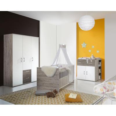 Babyzimmer-Komplettset LÜTTENHÜTT "Rieke" Gr. mit Rundstäben, B/H: 70 cm x 140 cm, weiß (eiche sand nb, weiß) Baby Schlafzimmermöbel-Sets Komplett-Babybetten