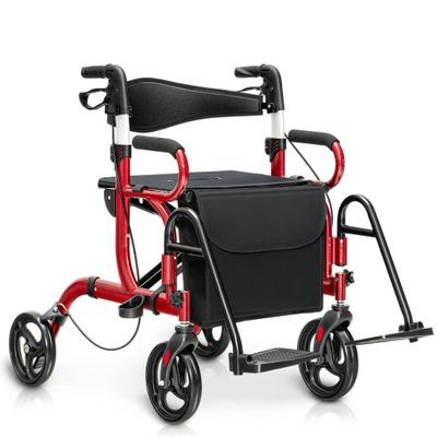 Costway Folding Rollator Walker with 8-inch Wheels and Seat-Red