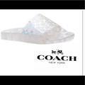 Coach Shoes | Coach Clear Iridescent Glitter Logo Jelly Pool Slides Slip On Sandals | Color: Silver | Size: 8