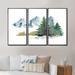 Loon Peak® Pine Trees In Mountain Landscape - 3 Piece Painting on Canvas Canvas, Wood in White | 20 H x 36 W x 1 D in | Wayfair