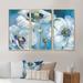 Red Barrel Studio® White Flower On Blue II - Farmhouse Framed Canvas Wall Art Set Of 3 Canvas, Wood in Blue/White | 28 H x 36 W x 1 D in | Wayfair