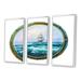 Longshore Tides Cabin Window Showing Ship In Stormy Ocean - 3 Piece Floater Frame Painting on Canvas Metal in Blue/White | Wayfair