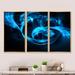 Orren Ellis Fractal 3D Circled Blue Waves - Abstract Framed Canvas Wall Art Set of 3 Canvas, Wood in White | 20 H x 36 W x 1 D in | Wayfair