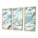 Red Barrel Studio® Teal Cherry Blossoms I - Traditional Framed Canvas Wall Art Set Of 3 Canvas, Wood in White | 28 H x 36 W x 1 D in | Wayfair
