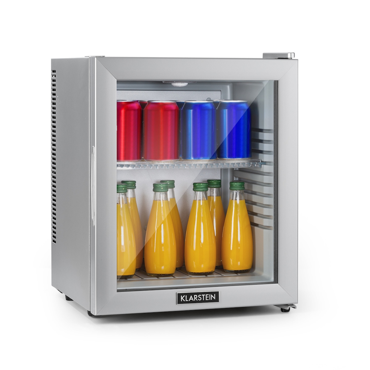 Klarstein Brooklyn 24 Mini-Kühlschrank Glastür LED Ablage Silber-Metallic Image