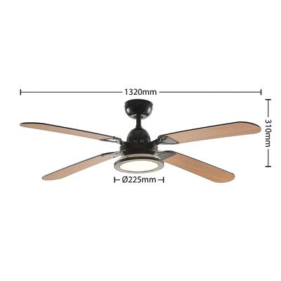 Lucande LED-Deckenventilator Tedric, schwarz, leise, 133 cm Tedric, schwarz, für Wohn- / Esszimmer, Metall, Vintage