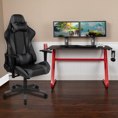 Desk Bundle - Gaming Desk, Cup Holder, Headphone Hook and Reclining Chair