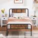 3-Pieces Bedroom Set Rustic Brown Platform Bed Frame and 1-Drawer Nightstands Set of 2