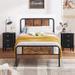 3-Pieces Bedroom Set Rustic Brown Platform Bed Frame and 3-Drawer Nightstands Set of 2