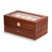 Curata Matte Cherry Finish Glass Lid 1-Drawer with Clock Velour Lined Wooden 20-Watch Box