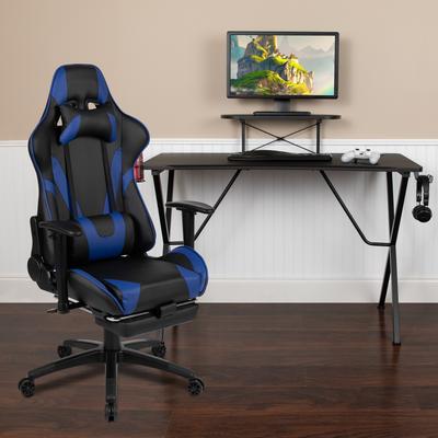 Gaming Desk & Chair Set with Cup Holder, Headphone Hook, and Monitor Stand