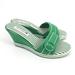 American Eagle Outfitters Shoes | Ae American Eagle Outfitters Striped Wedge Sandals 7 Kelly Green White Heels | Color: Green/White | Size: 7