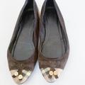 Burberry Shoes | Burberry Nova-Check Plaid Suede Ballet Shoes Flats Slip Ons Gold Logo Tassels | Color: Brown/Tan | Size: See Photos