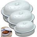 Large Enamel Oval Roasting Dish Pan Self Basting Lid Casserole Baking Tray Tin White (30cm)