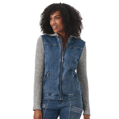 Masseys Sweater-Sleeved Denim Jacket (Size 3X) Medium Wash, Cotton,Polyester,Spandex