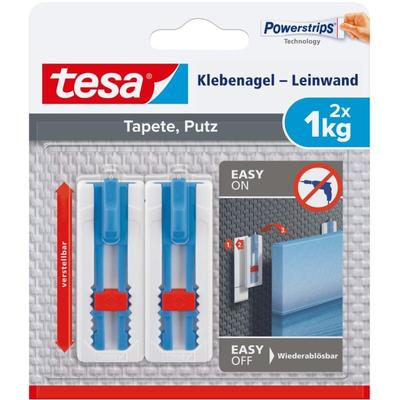Tesa - Klebenagel Tapeten & Putz - höhenverstellbar - selbstklebender Nagel - ideal für Leinwand & Image