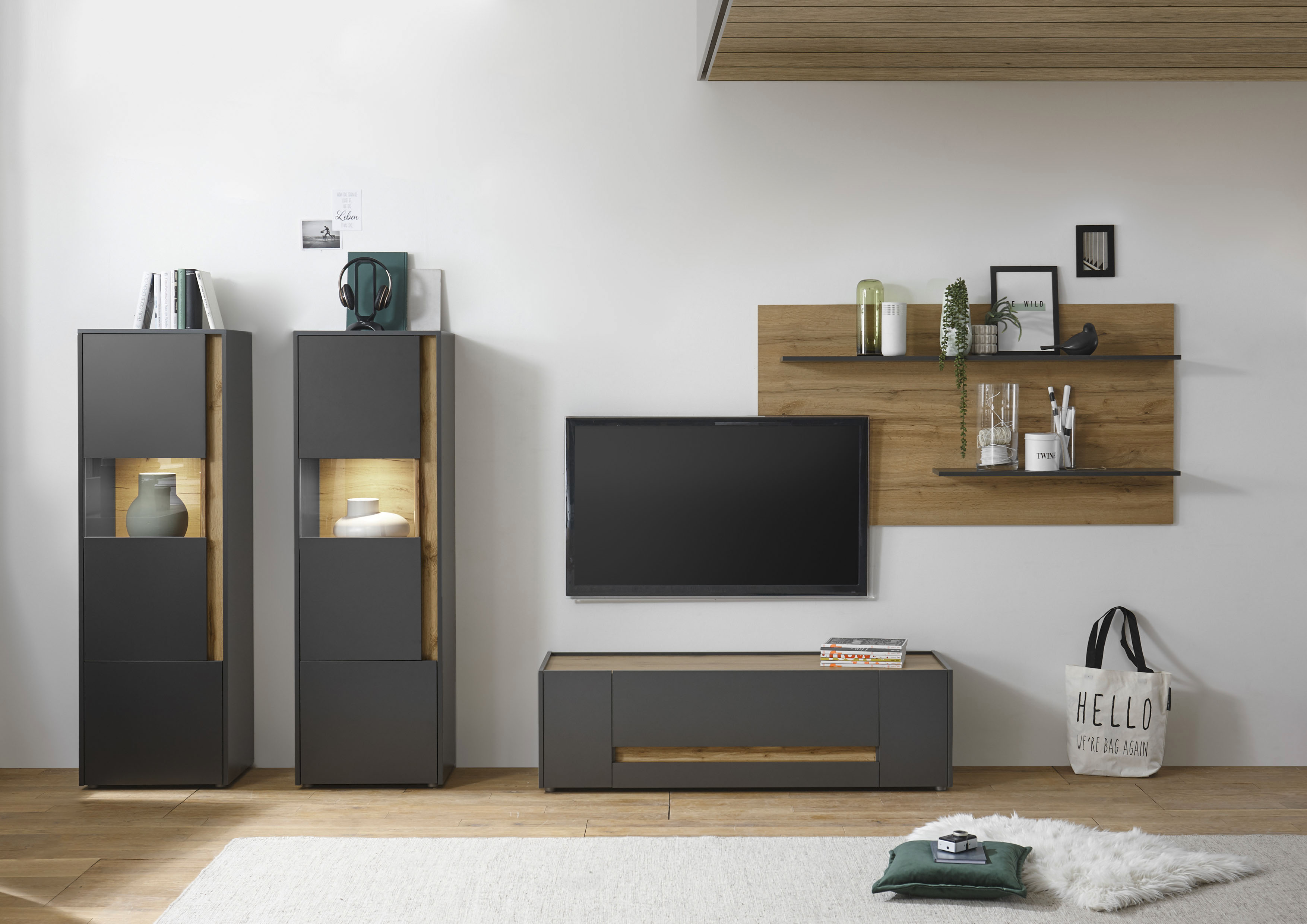 Wohnwand HOME AFFAIRE "City/Giron", grau (anthrazit), B:340cm H:170cm T:45cm, Kastenmöbel-Sets, Wohnwand