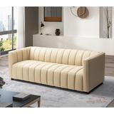 Olinto Modern Camel 83-Inch Genuine Leather Curved Couch with Channel-Tufted Back by HULALA HOME