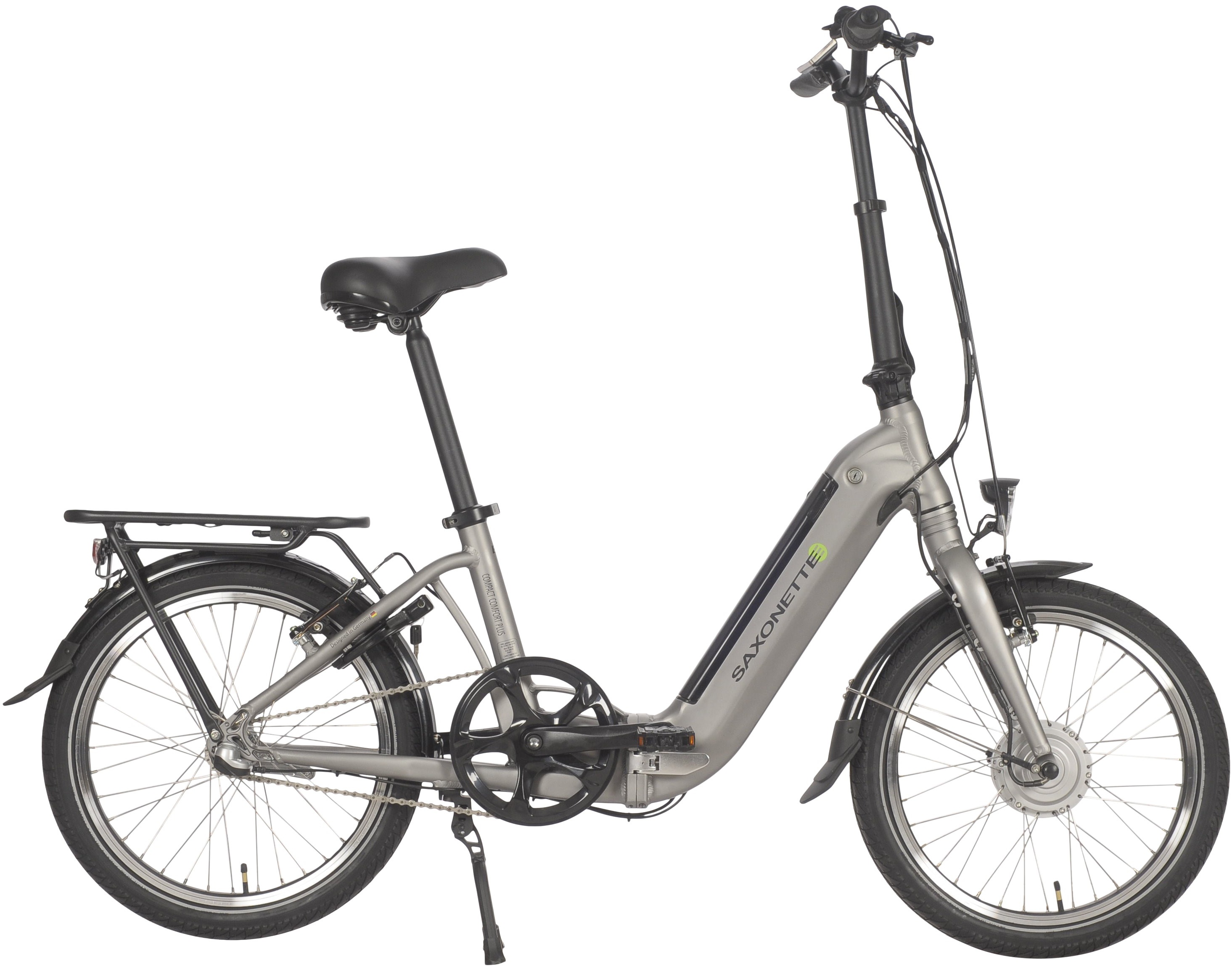 E-Bike SAXONETTE "Compact Comfort Plus 2.0" Gr. 33, silber (silberfarben matt, silberfarben), Elektrofahrräder, 33cm, 20 Zoll (50,80cm), Pedelec, Elektrofahrrad für Damen u. Herren, Topseller Image