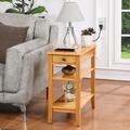 American Heritage 1 Drawer Chairside End Table with Charging Station and Shelves - Convenience Concepts 7107160NAT