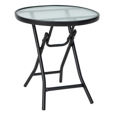 Costway Patio Side Table with Tempered Glass Table...