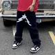 Hip Hop étoiles imprimé Patchwork Streetwear Jeans ample pour hommes et femmes poches droites rétro