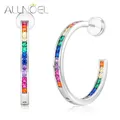 ALLNOEL-Boucles d'oreilles créoles ouvertes C pour femmes grand cercle arc-en-ciel cristal coloré