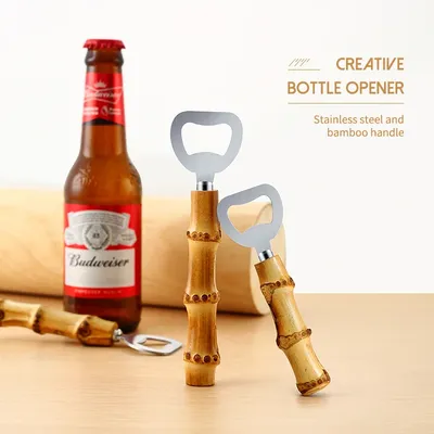 Ouvre-bouteille de bière en bambou avec manche en bois outil d'ouverture créatif rétro restaurant