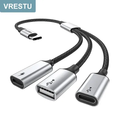 Adaptateur USB Type-C OTG S6 3 Ports PD60W Câble Répartiteur de Charge pour Macbook iPad Google