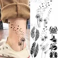 Tatouages temporaires de pieds de petit pissenlit noir pour femmes adultes plume spartiate faux