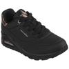 Sneaker SKECHERS "UNO GOLDEN AIR", Damen, Gr. 39, schwarz (schwarz, schwarz), Lederimitat, kontrastfarbene Details, unifarben, sportlich, Schuhe Sneaker, Freizeitschuh, Halbschuh, Schnürschuh mit Metallic-Einsatz