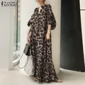 ZANZEA – Robe longue à manches bouffantes imprimé léopard surdimensionnée col en V collection