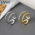 LIVVY – bague ajustable couleur argent et or pour femmes Double ligne incurvée à la mode bijoux