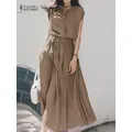 ZANZEA-Robe mi-longue élégante à manches courtes pour femmes robe d'été de vacances