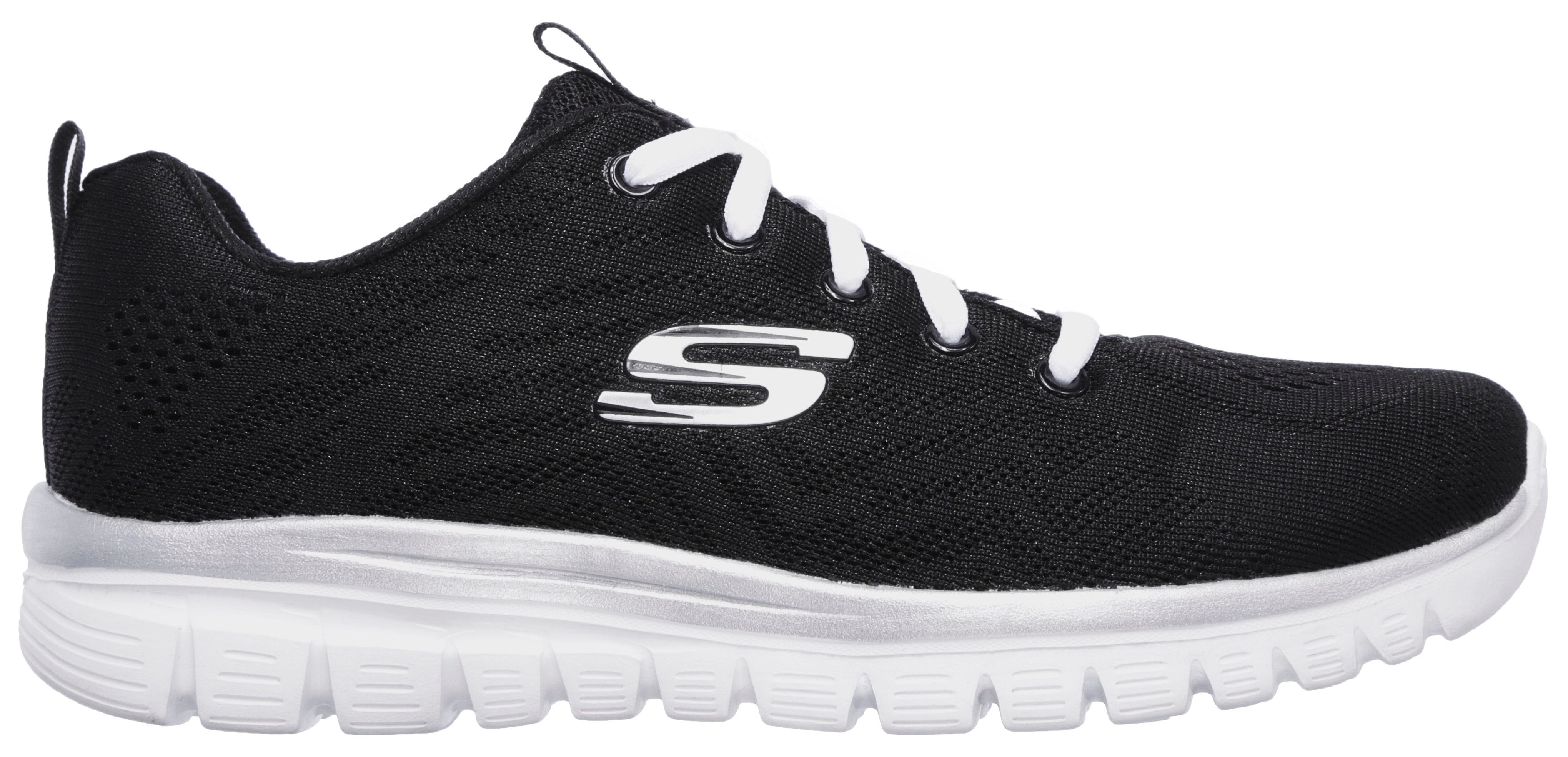 Sneaker SKECHERS "GRACEFUL - GET CONNECTED", Damen, Gr. 36, schwarz-weiß (schwarz, weiß), Textil, Schuhe Sneaker, Freizeitschuh, Halbschuh, Schnürschuh in Schuhweite G (weit)
