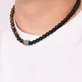 Collier œil de tigre en pierre naturelle pour hommes 8mm Onyx noir acier inoxydable perles