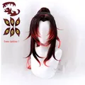 Perruque de Cosplay Kimetsu No Yaiba Warriushibou Queue de Cheval Noire Rouge Ombré Cheveux à