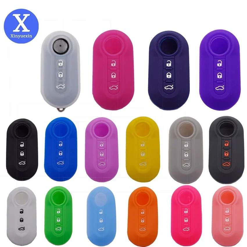 Xinyuexin 3 boutons Silicone voiture clé housse pour Fiat 500 rabat pliant télécommande coque pour Fiat Punto Panda voiture accessoires