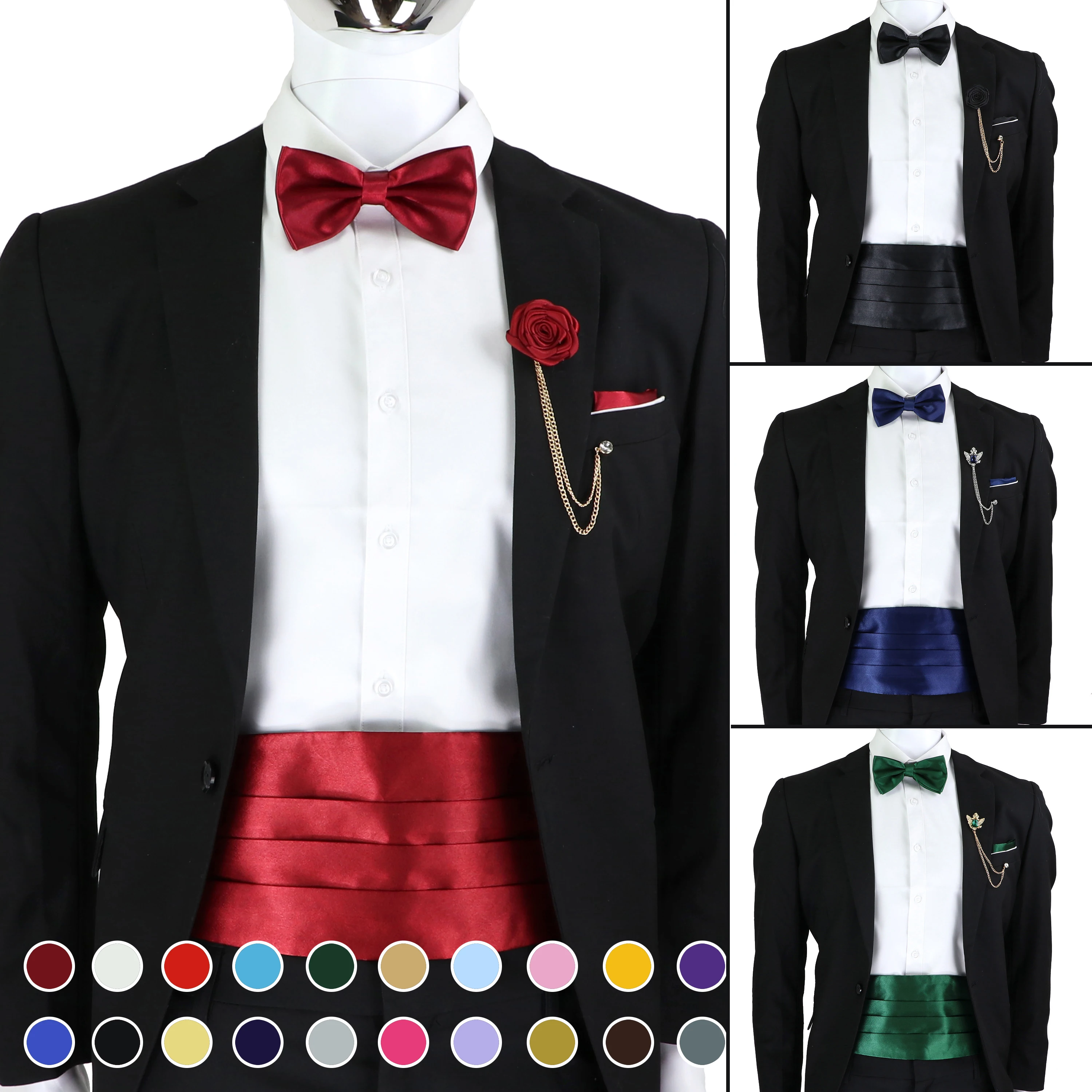 Ensemble de broches avec nœud papillon pour hommes, nouvelle mode, noir, rouge, bleu, sceau de taille pour smoking formel, costume d'affaires, accessoires de dîner