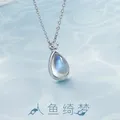 VOQ – collier avec pendentif en pierre de lune couleur argent goutte d'eau chaîne à clavicule