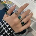 QMCOCO – bagues en Zircon vert argenté bijoux pour femmes mode INS Design créatif accessoires de