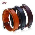 VOQ-Bracelet rond en cuir véritable à double couche pour hommes bracelets de manchette réglables