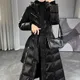 Doudoune longue pour femme avec ceinture à glissière manteau en duvet bleu noir haute qualité