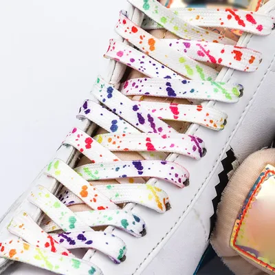 Lacets lumineux à pois colorés unisexes impression de dessin animé chaussures plates baskets en