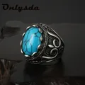 Bague de motard en acier inoxydable pour hommes et femmes style indien pierre bleue cadeau de