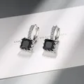 Boucles d'oreilles carrées en argent 925 pour femme cerceau en pierre noire petite boucle