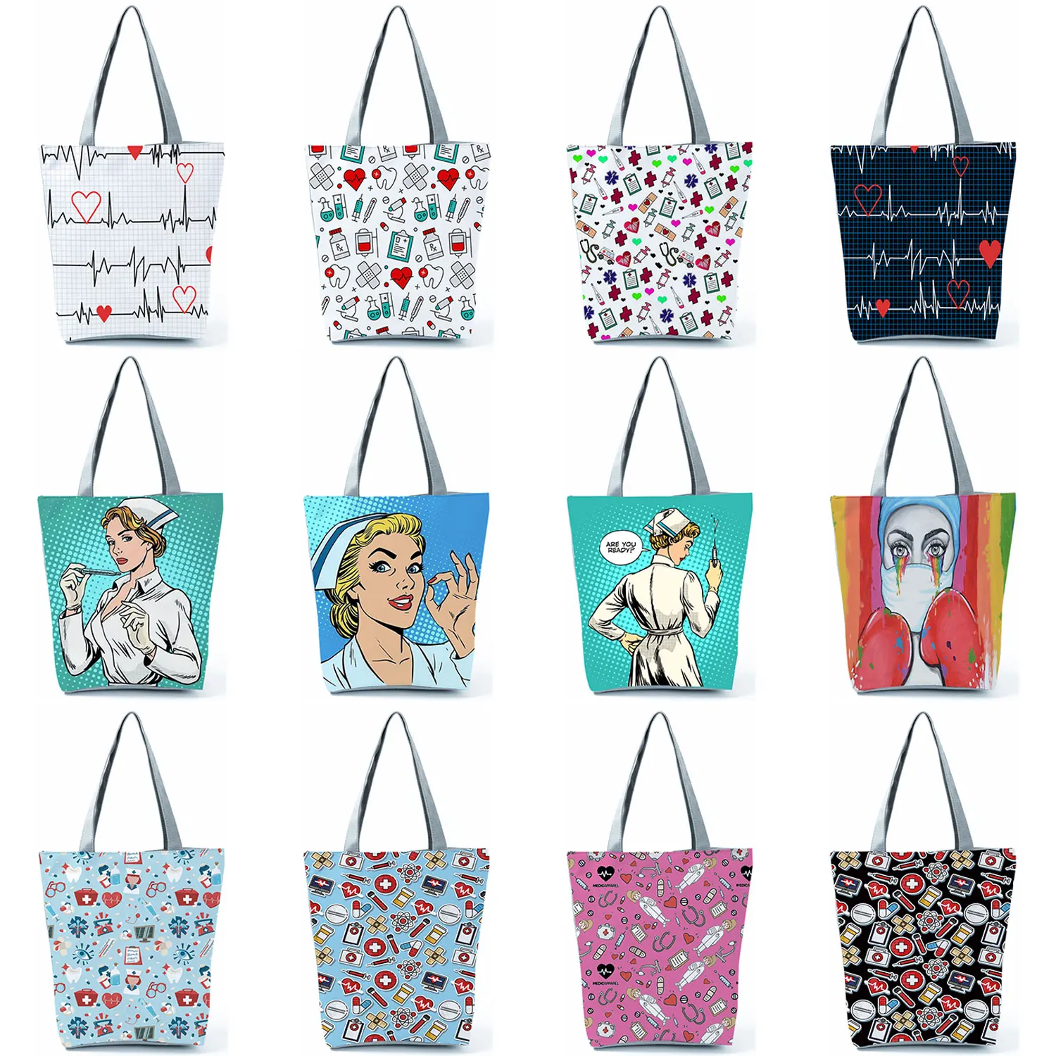 Mode fourre-tout personnalisé dessin animé dentiste infirmière sac à bandoulière Eco réutilisable sac à provisions dames sacs à main pour femmes décontracté Portable