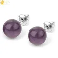 CSAlban8-Boucles d'Oreilles en Pierre Naturelle pour Femme et Fille Perles Rondes en Clip de Quartz